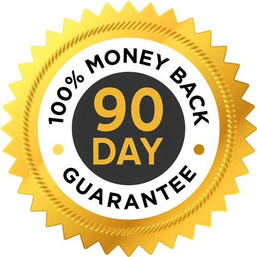 Gold seal reading 100% money back, 90 day guarantee.